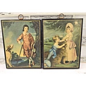 2 Vintage 19th Century 4.5x3.5 Wooden Plaques With‎ Art By Joshua Reynolds